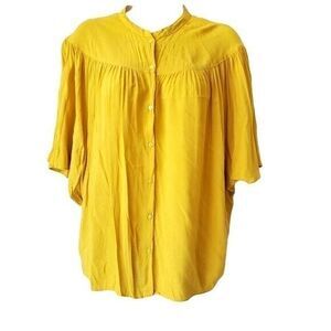 Philosophy Lagen Top‎ Button Front Short Sleeve Butter Yellow Vacation Womens L